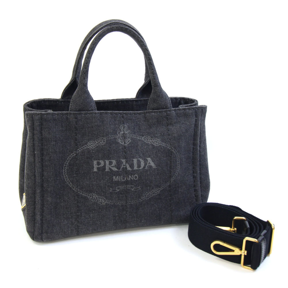 Prada Canapa Mini Handbag 1BG439 Black Denim Shoulder Bag for Women PRADA